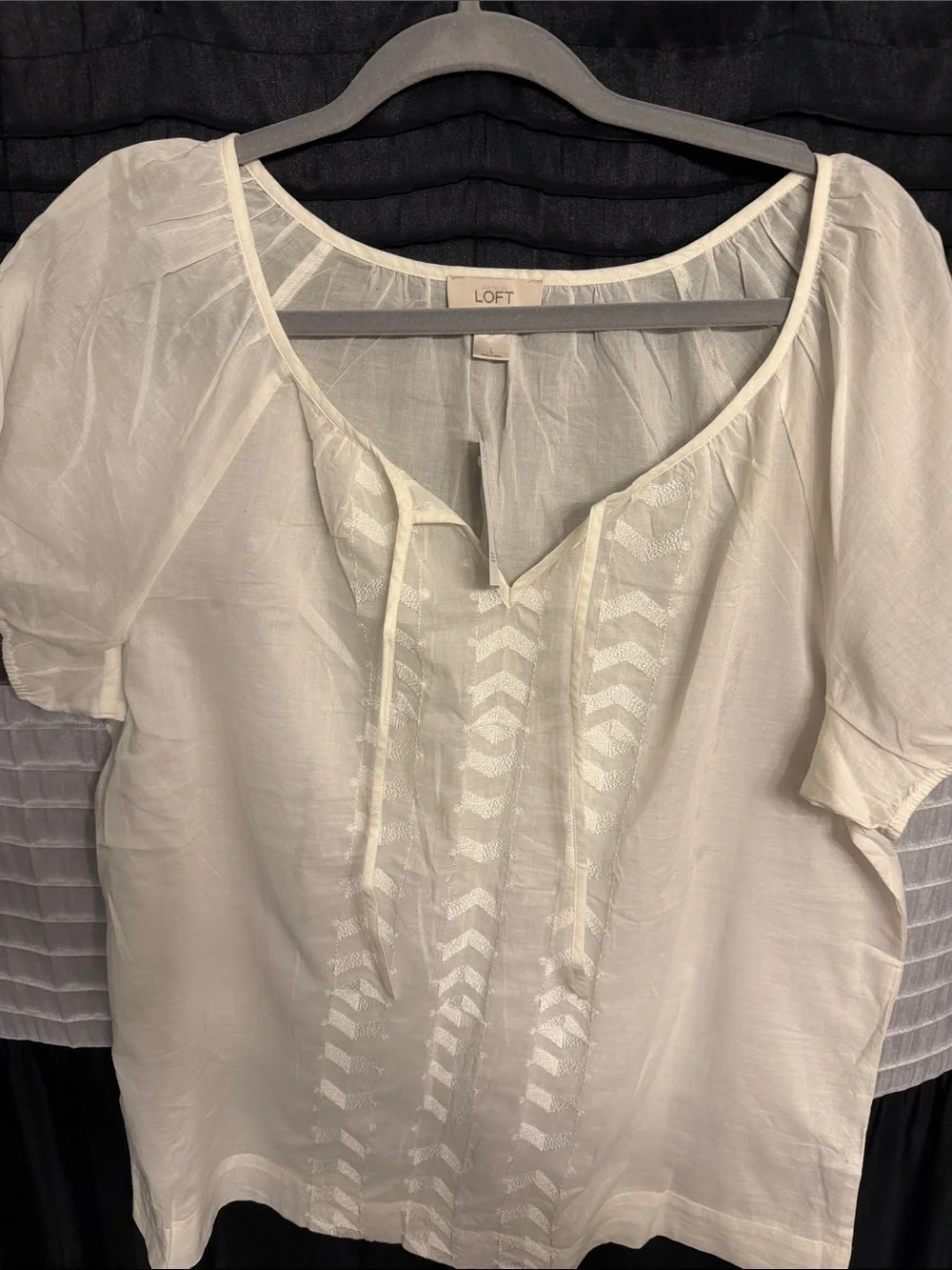 LOFT White Embroidered Peasant Blouse